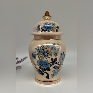 Vintage Sadler England Lusterware Ginger Jar, Blue Floral Design - 1950s